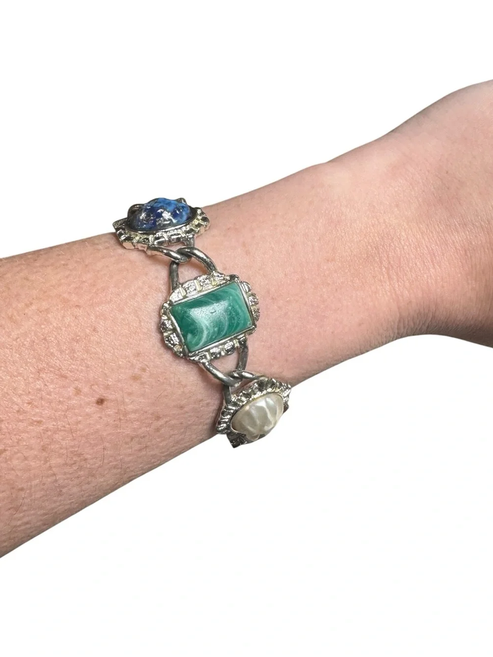 Sarah Coventry Silver Tone Faux Gemstone Panel Bracelet - Picture 6 of 10